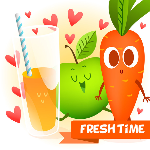 Свежая морковь и яблочный сок
 - Вектор,изображение