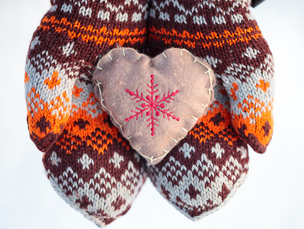 Mittens kalp Valentine konsepti ile - Fotoğraf, Görsel