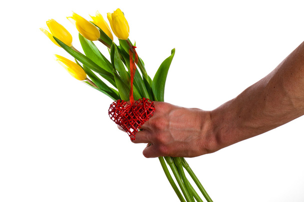 Boeket Gele tulpen met hart - Foto, afbeelding