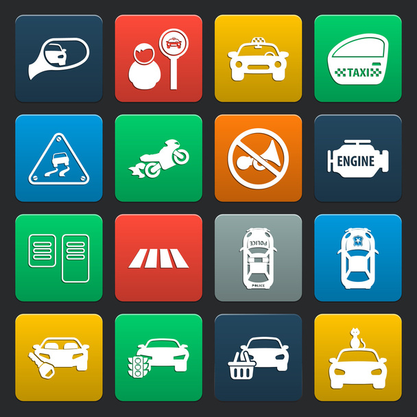 coche, accidente 16 iconos simples establecidos para la web
 - Vector, Imagen