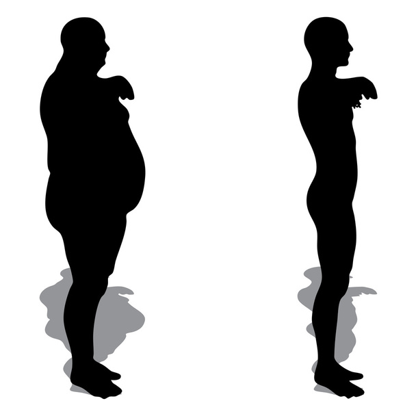 overgewicht vs slanke man silhouet - Foto, afbeelding