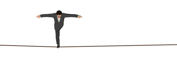 Geschäftsmann läuft auf Seil im Gleichgewicht - Foto, Bild