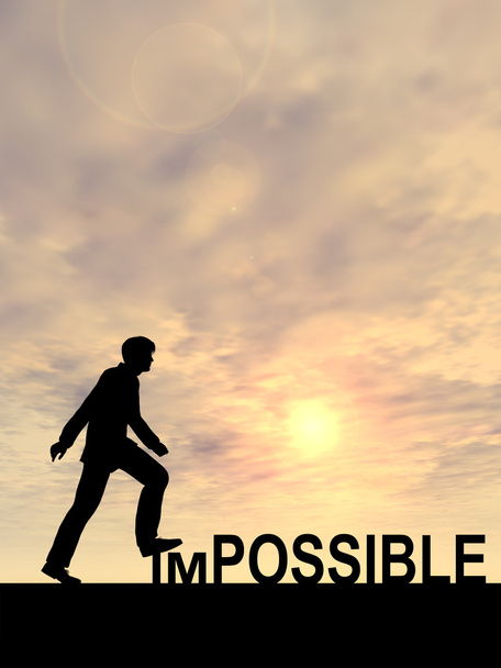businessman stepping over impossible  text - Photo, Image