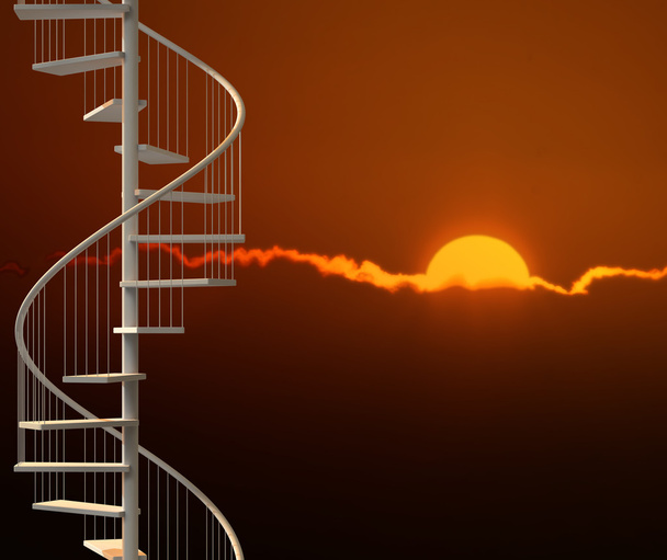 Coucher de soleil avec escalier en colimaçon vertical
 - Photo, image