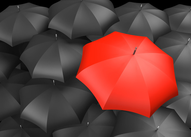 Fond de parapluies avec un seul parapluie rouge
 - Photo, image