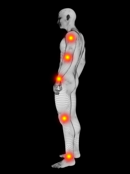 drátový model tělo s bolestí, bolesti - Fotografie, Obrázek