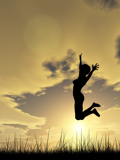 young woman  silhouette jumping - Photo, Image