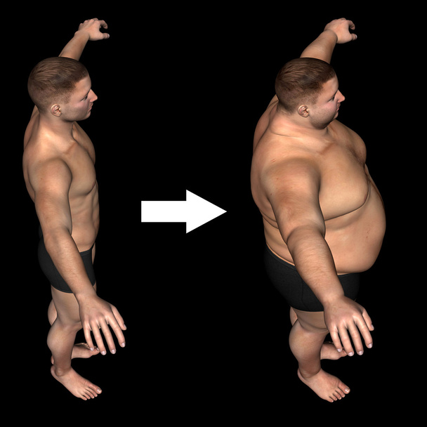 Sobrepeso vs homem de ajuste fino
 - Foto, Imagem