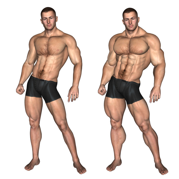 αρσενικό bodybuilder πριν και μετά - Φωτογραφία, εικόνα