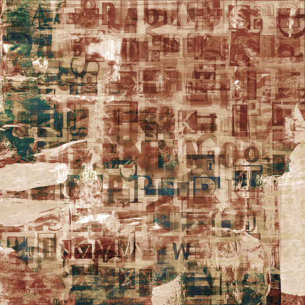 Grunge-Zeitung, Collage von Magazinbriefen auf aufgemaltem, zerrissenem Papier, zerkratzter Hintergrund - Foto, Bild