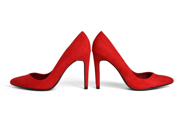 Pair of red suede high heels - Фото, изображение