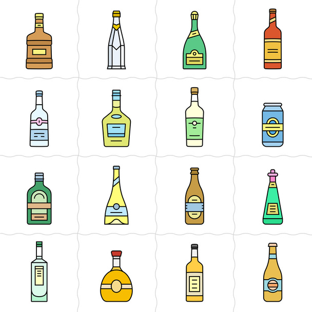 Aalcohol bottles icon set - Vector, Image
