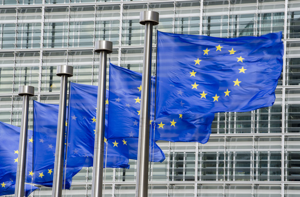 EU-vlaggen voor de Europese Commissie in Brussel - Foto, afbeelding