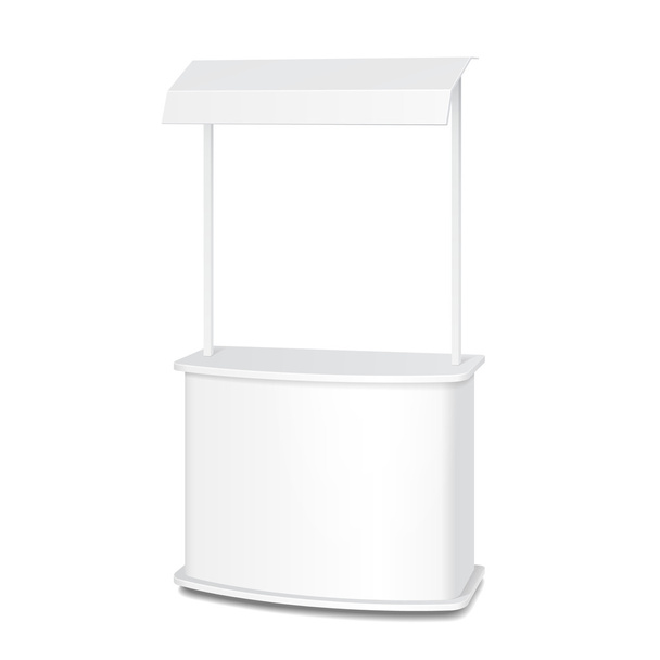 White POS POI Blank Empty Retail Stand Stall Bar Display With Roof, Canopy. On White Background Isolated. Mock Up Template Ready For Your Design. Product Packing Vector EPS10 - Vektor, Bild