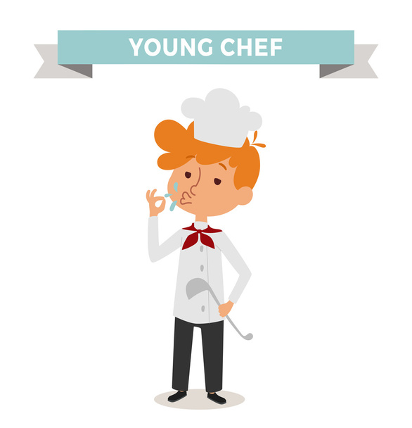 Lindo vector de dibujos animados profesión chef niño con cuchara de cocinero
 - Vector, imagen