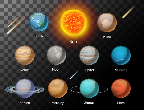 Barevné vektorové planety na tmavém pozadí - Vektor, obrázek