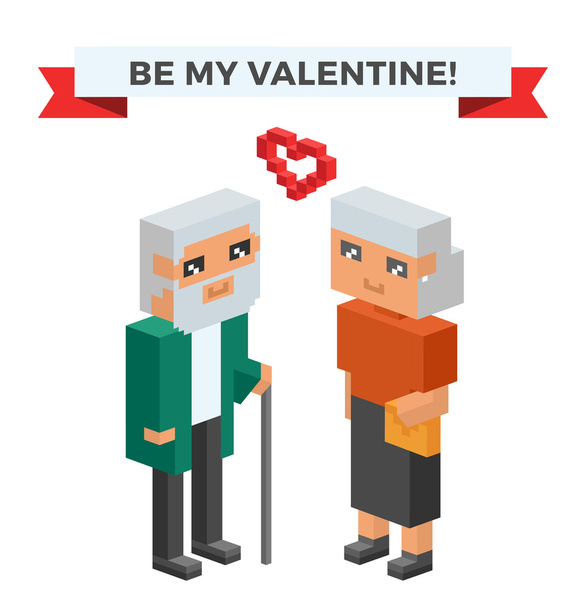 Isometric old family couple in love celebrate wedding date - Vector, afbeelding