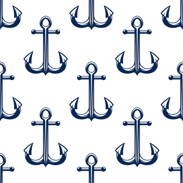 Blue retro ship anchors seamless pattern - ベクター画像