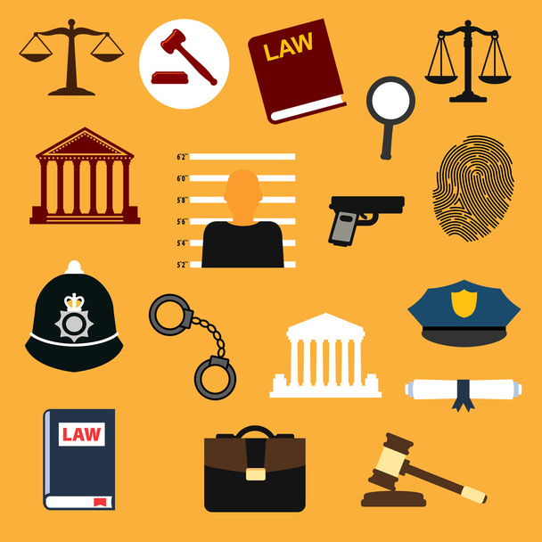 Direito, justiça e polícia ícones planos
 - Vetor, Imagem