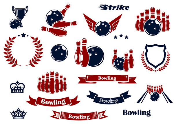Bowling sport items and design elements - Wektor, obraz