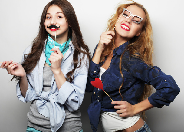 two stylish sexy hipster girls best friends ready for party - Zdjęcie, obraz