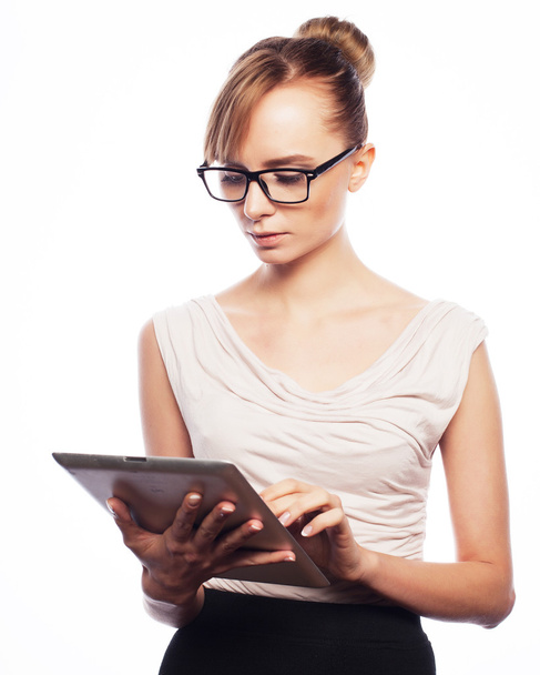 young business woman working on tablet - Φωτογραφία, εικόνα