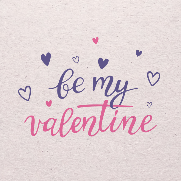 Worden mijn Valentine voor Valentijnsdag kaart. Kalligrafie belettering harten. - Vector, afbeelding