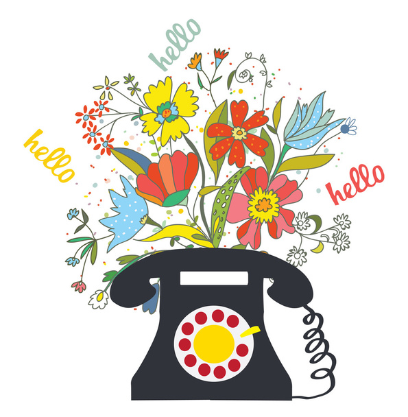 Телефон з квітами і привітним словом - комунікаційна ілюстрація
 - Вектор, зображення