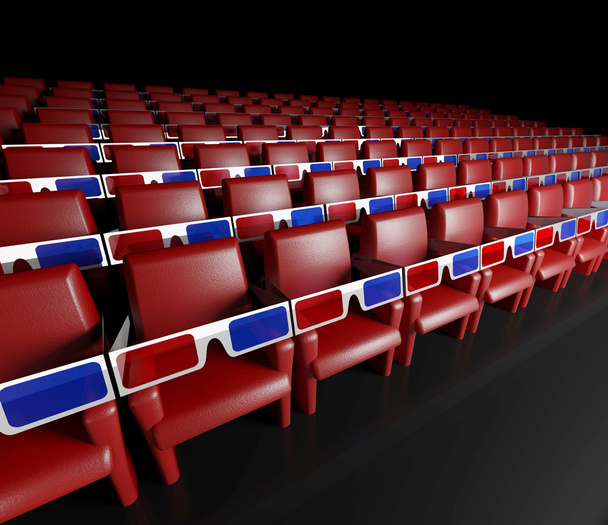 Empty cinema hall and 3d glasses - Zdjęcie, obraz
