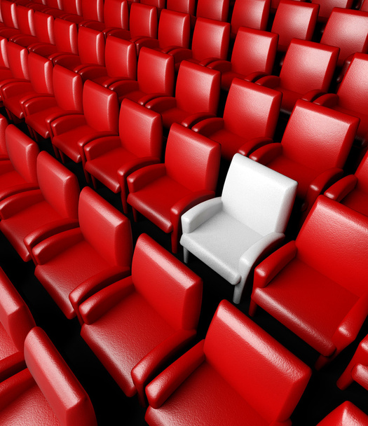 Empty cinema hall with auditorium and one reserved seat - Foto, Imagen
