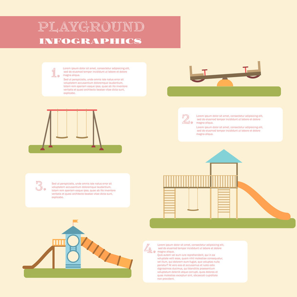 Playground infographic elements vector flat illustration.Kids playing equipment infographics set  - Vektör, Görsel