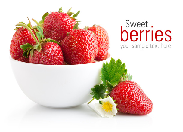 Strawberry berry with green leaf and flower - Photo, Image
