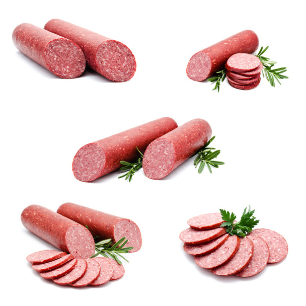 Collection of photos smoked sausage salami - Photo, Image