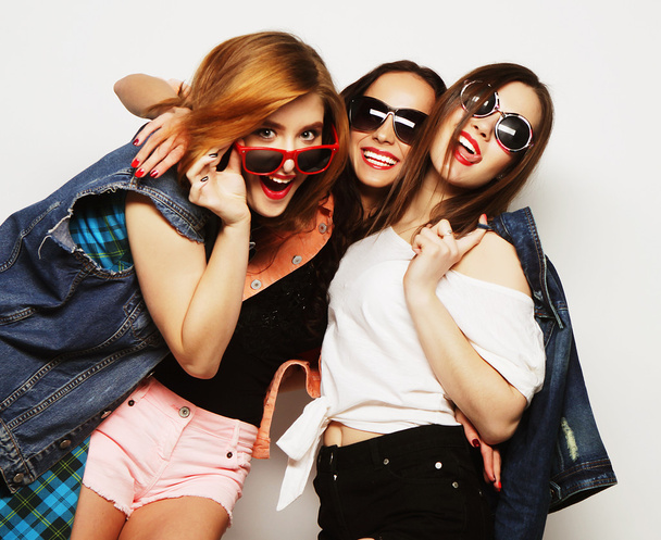 three stylish sexy hipster girls best friends - Photo, Image