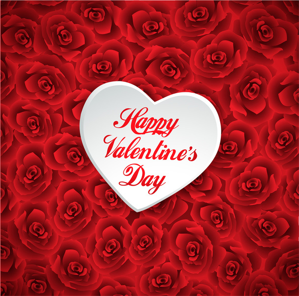 Valentine heart against red roses bakground - Vector, imagen