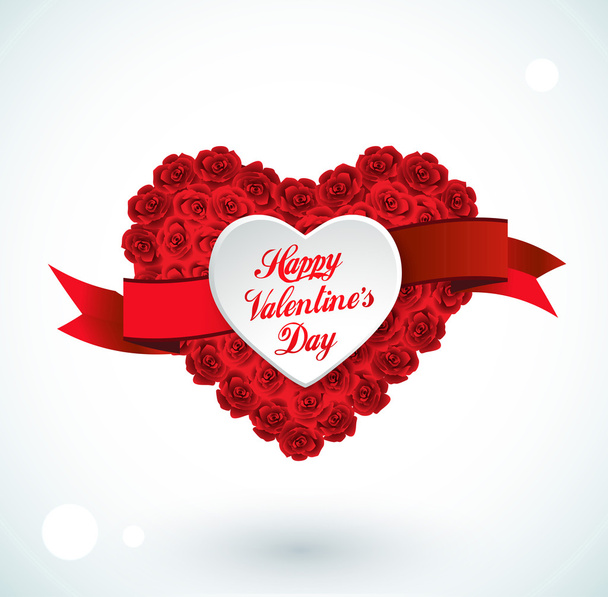 Valentine heart made of roses with red ribbon - Vetor, Imagem