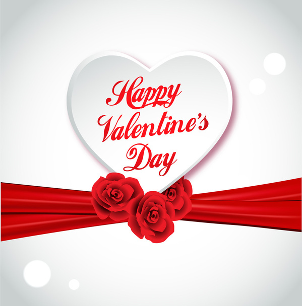 Valentine heart made of roses with red ribbon - Vector, Imagen