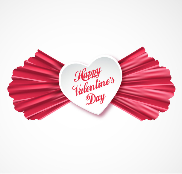 Valentine heart with pink satin ribbon, vector greeting card - Vektori, kuva