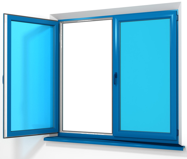 farbiges PVC-Verbundkunststoff-Doppeltürfenster isoliert auf weiß - Foto, Bild
