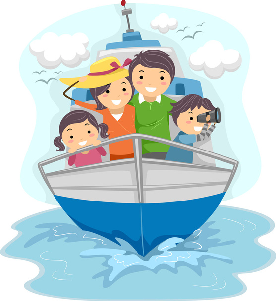 Famille voyageant par bateau
 - Photo, image