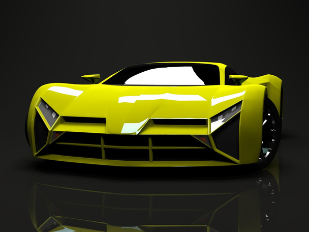 Big shiny sports car premium. Conceptual design. A prototype of fast transport of the future. Advanced engineering technology. The machine for motorsport. Ring race. The acid-green body color. - Φωτογραφία, εικόνα
