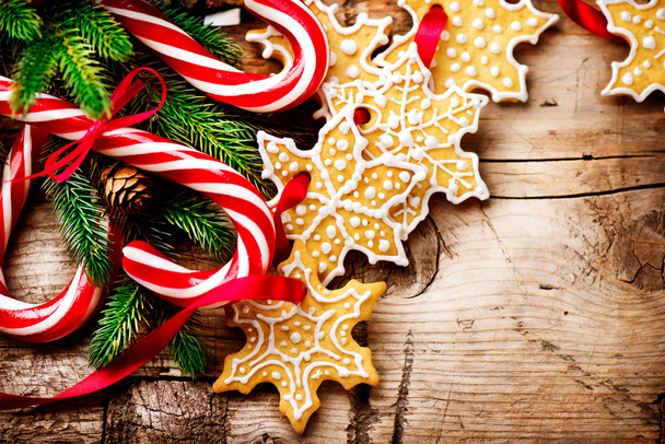 Christmas background with cookies and candy canes - Photo, Image