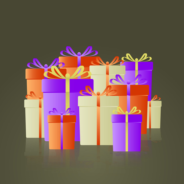 lot of colorful gifts with ribbons reflection eps10 - Vector, Image