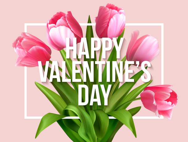 Valentines day greeting card with tulips flowers. Vector illustration - Vector, Image
