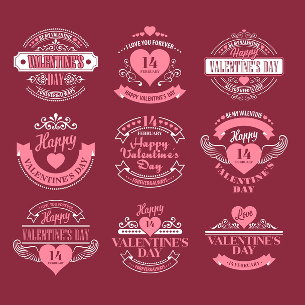 Valentine day Set of typography elements with hearts. Vector illustration - Vektor, kép