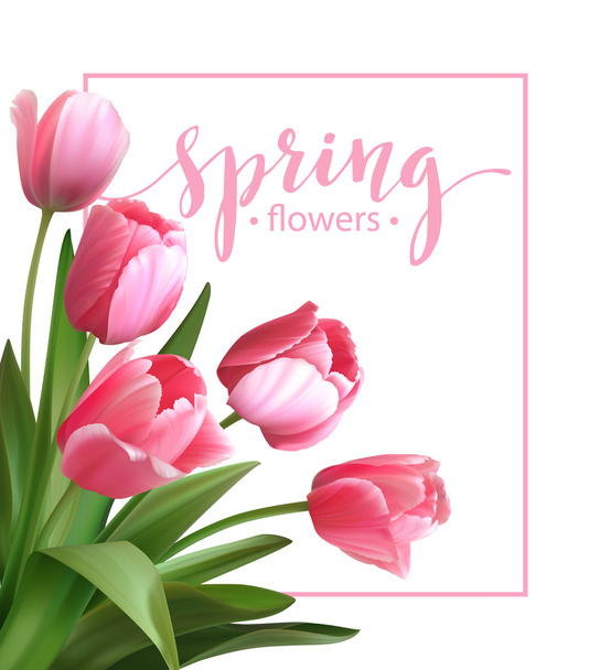 Tekst wiosna kwiaty tulipanów. Ilustracja wektorowa - Wektor, obraz