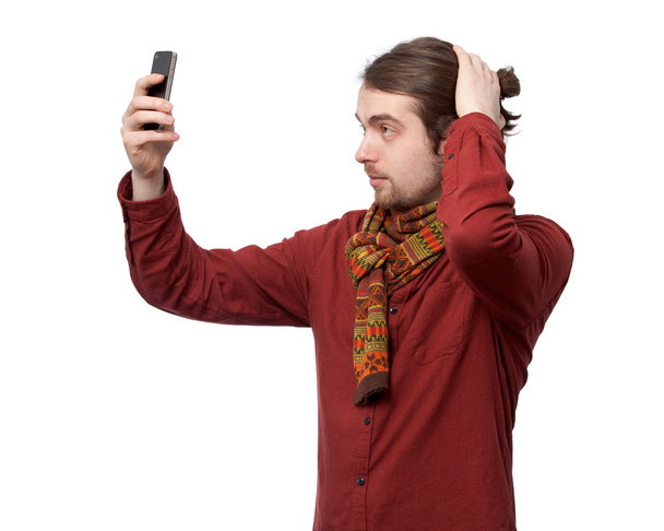 Muž v červené košili, takže selfie - Fotografie, Obrázek