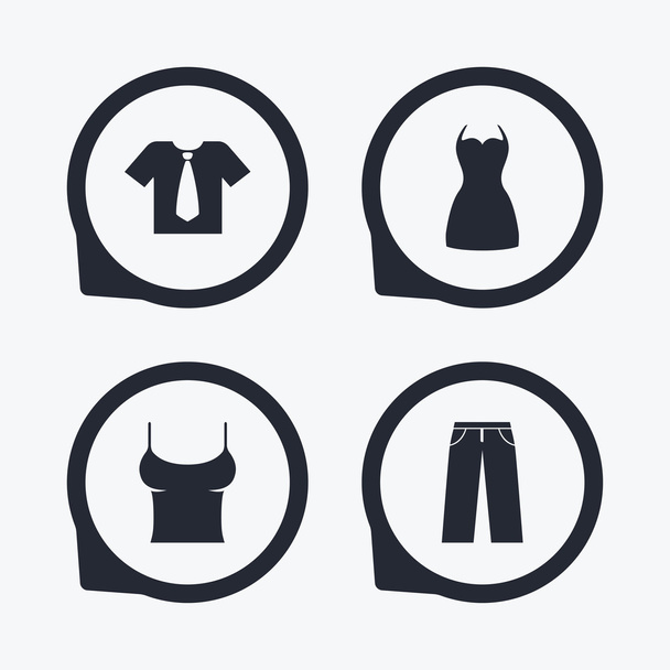 Clothes signs. T-shirt with tie and pants. - Vektor, Bild