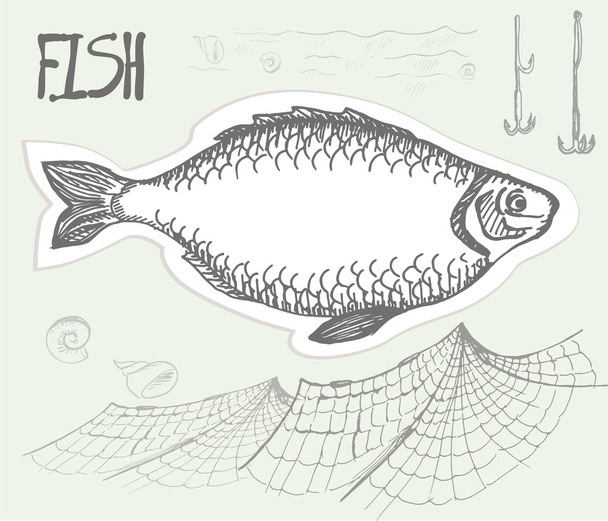 Fish, drawn in pencil. Vector illustration - Vector, Imagen