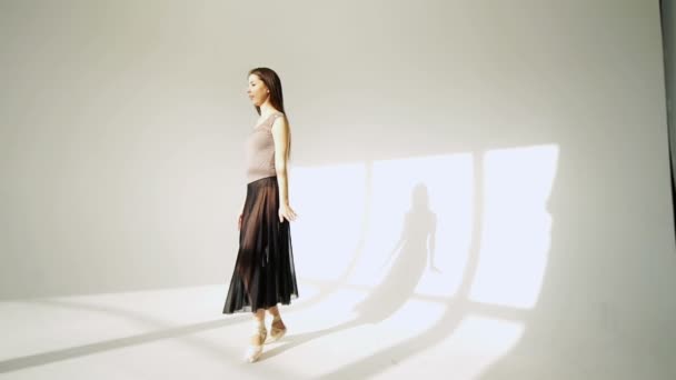 silhouette of ballerina in classical tutu in the white studio. - Filmmaterial, Video